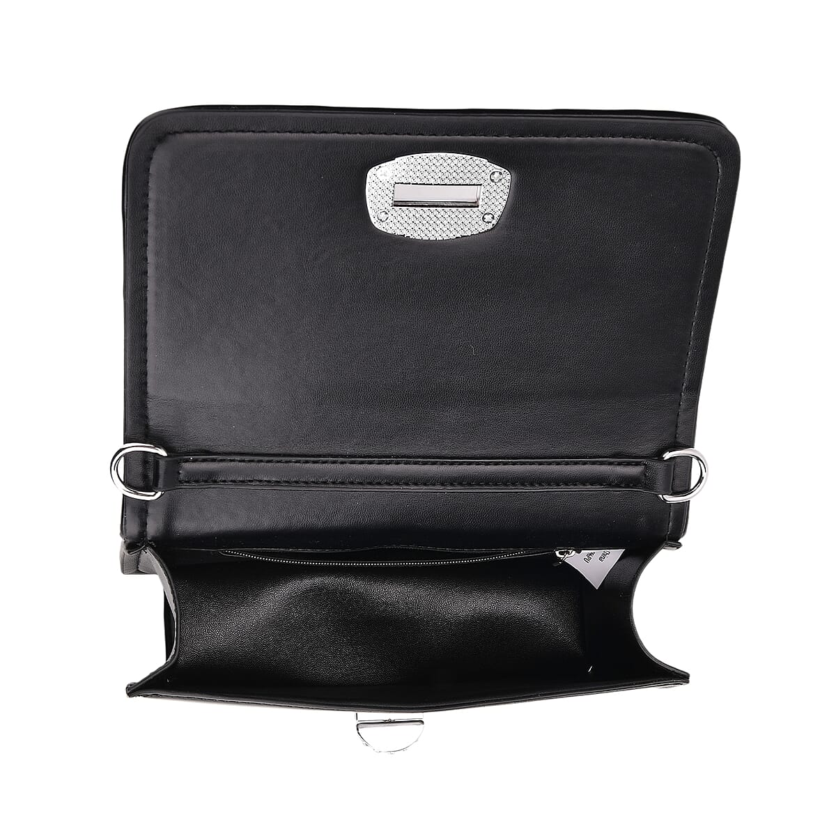 Black Wave Quilted Faux Leather Crossbody Bag with Shoulder Strap image number 6