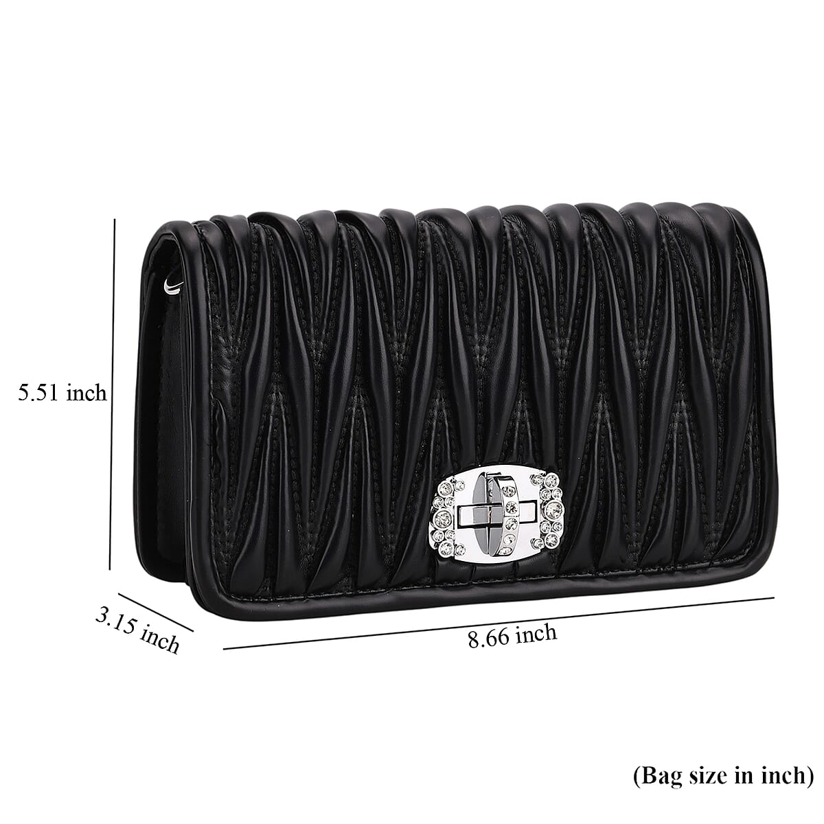 Black Wave Quilted Faux Leather Crossbody Bag with Shoulder Strap image number 7