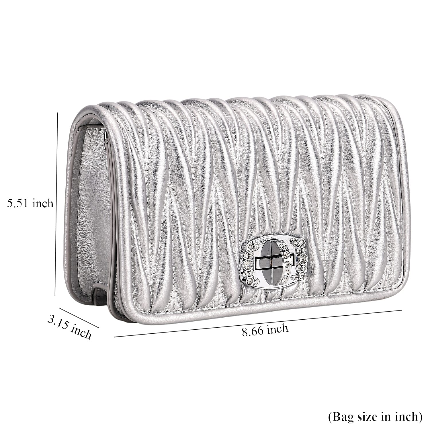 Silver Wave Quilted Faux Leather Crossbody Bag with Shoulder Strap