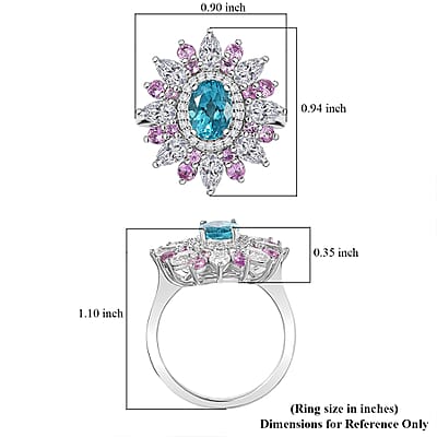 D'Joy Premium Betroka Blue Apatite and Multi Gemstone 3.70 ctw Floral Ring in Rhodium Over Sterling Silver (Size 10.0)