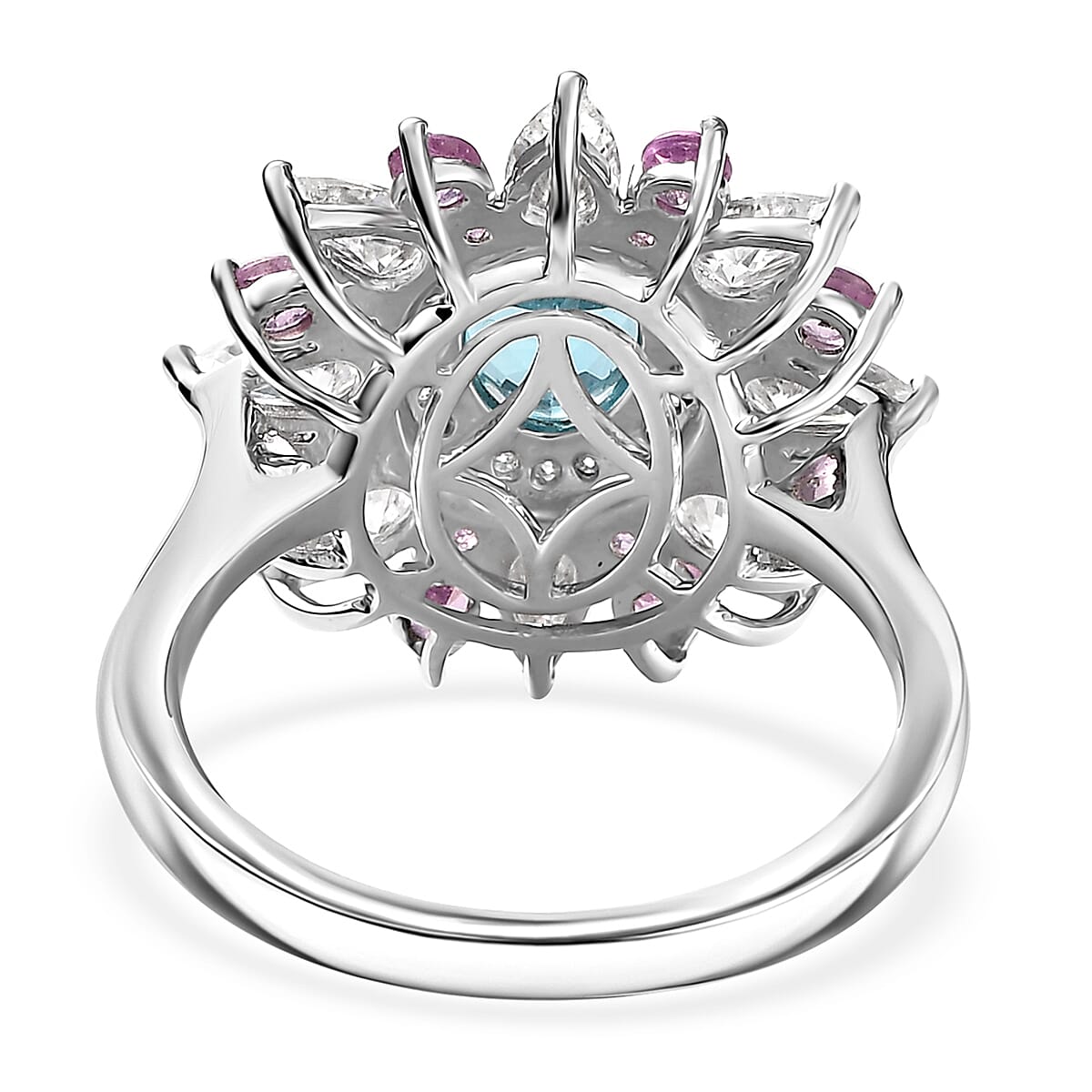 Premium Betroka Blue Apatite and Multi Gemstone 3.70 ctw Floral Ring in Rhodium Over Sterling Silver (Size 8.0) image number 4