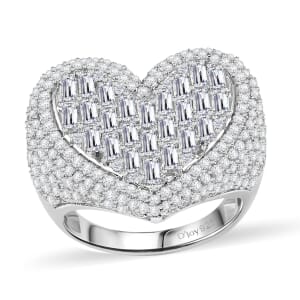 GP Amore Collection White Zircon 5.00 ctw Heart Ring in Rhodium Over Sterling Silver (Size 10.0)
