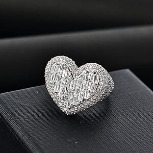 GP Amore Collection White Zircon 5.00 ctw Heart Ring in Rhodium Over Sterling Silver (Size 6.0)