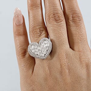 GP Amore Collection White Zircon 5.00 ctw Heart Ring in Rhodium Over Sterling Silver (Size 6.0)