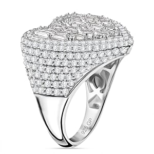 GP Amore Collection White Zircon 5.00 ctw Heart Ring in Rhodium Over Sterling Silver (Size 6.0)
