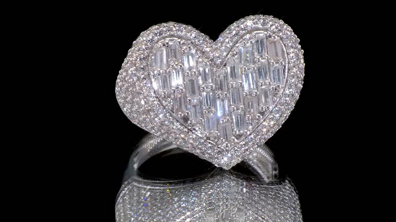 GP Amore Collection White Zircon Heart Ring in Rhodium Over Sterling Silver (Size 7.0) 5.00 ctw