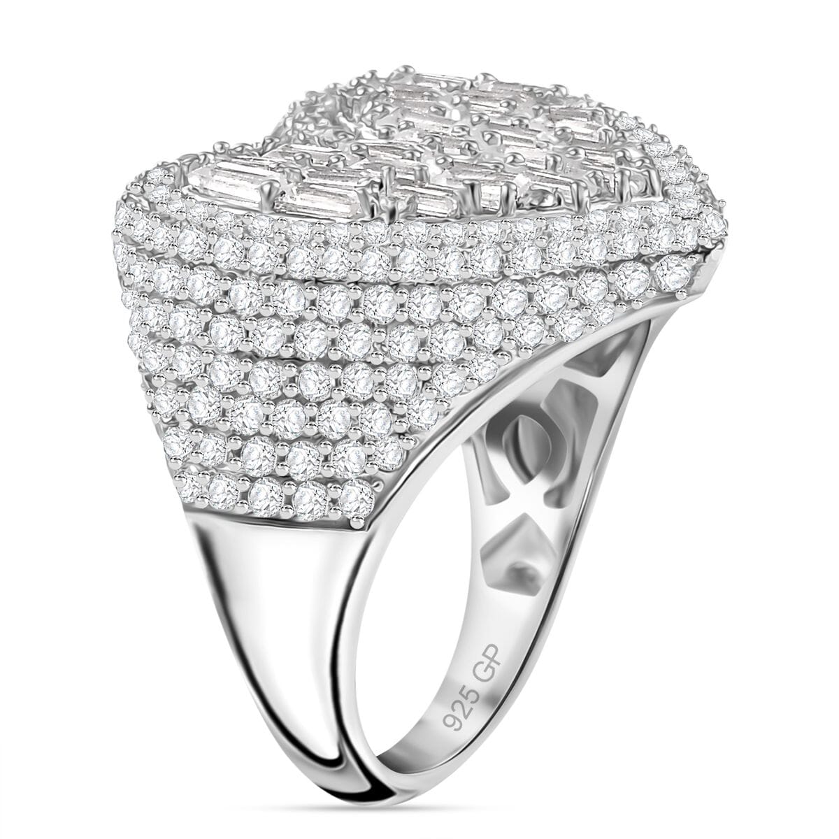 GP Amore Collection White Zircon 5.00 ctw Heart Ring in Rhodium Over Sterling Silver (Size 9.0) image number 3