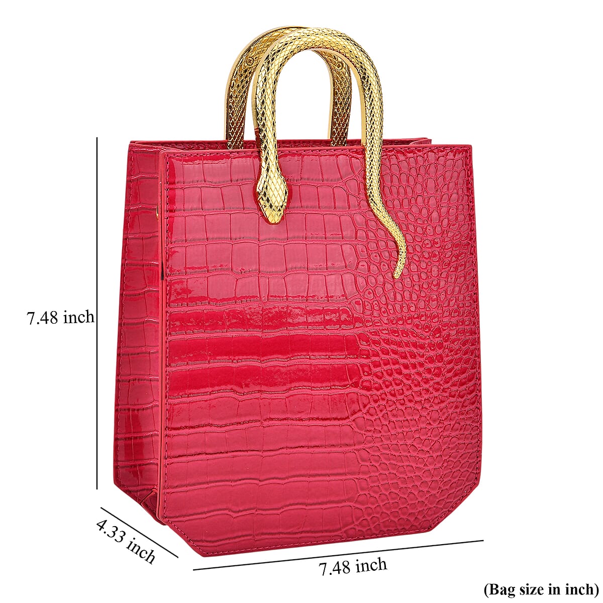 Rose Red Croco Embossed Faux Leather Crossbody Bag with Golden Snake Handle image number 6