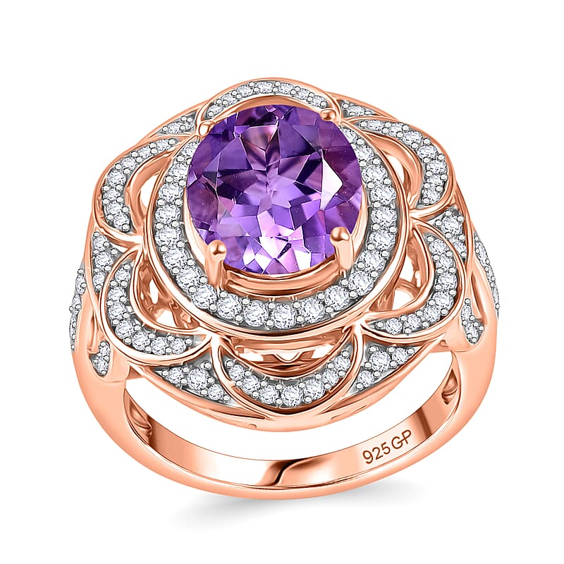 GP Celestial Dream Collection AAA Rose De France Amethyst and Multi Gemstone 4.25 ctw Ring in 18K Vermeil Rose Gold Over Sterling Silver (Size 10.0)