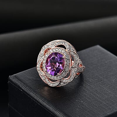 GP Celestial Dream Collection AAA Rose De France Amethyst and Multi Gemstone 4.25 ctw Ring in 18K Vermeil Rose Gold Over Sterling Silver (Size 10.0)