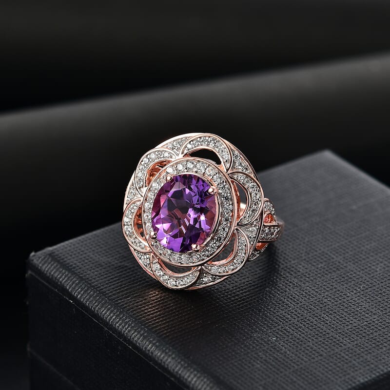 GP Celestial Dream Collection AAA Rose De France Amethyst and Multi Gemstone 4.25 ctw Ring in 18K Vermeil Rose Gold Over Sterling Silver (Size 10.0)