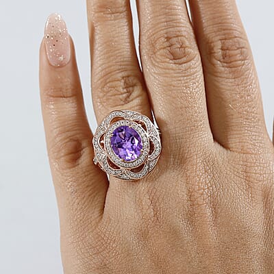 GP Celestial Dream Collection AAA Rose De France Amethyst and Multi Gemstone 4.25 ctw Ring in 18K Vermeil Rose Gold Over Sterling Silver (Size 10.0)