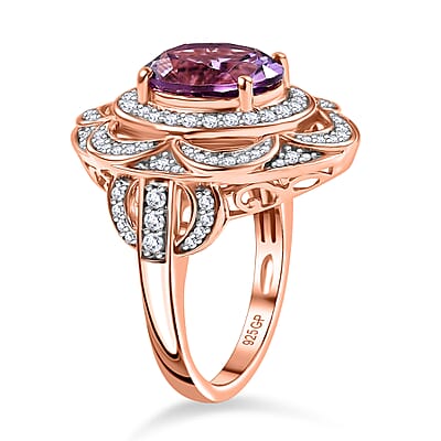 GP Celestial Dream Collection AAA Rose De France Amethyst and Multi Gemstone 4.25 ctw Ring in 18K Vermeil Rose Gold Over Sterling Silver (Size 10.0)