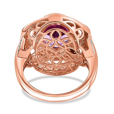 GP Celestial Dream Collection AAA Rose De France Amethyst and Multi Gemstone 4.25 ctw Ring in 18K Vermeil Rose Gold Over Sterling Silver (Size 10.0)