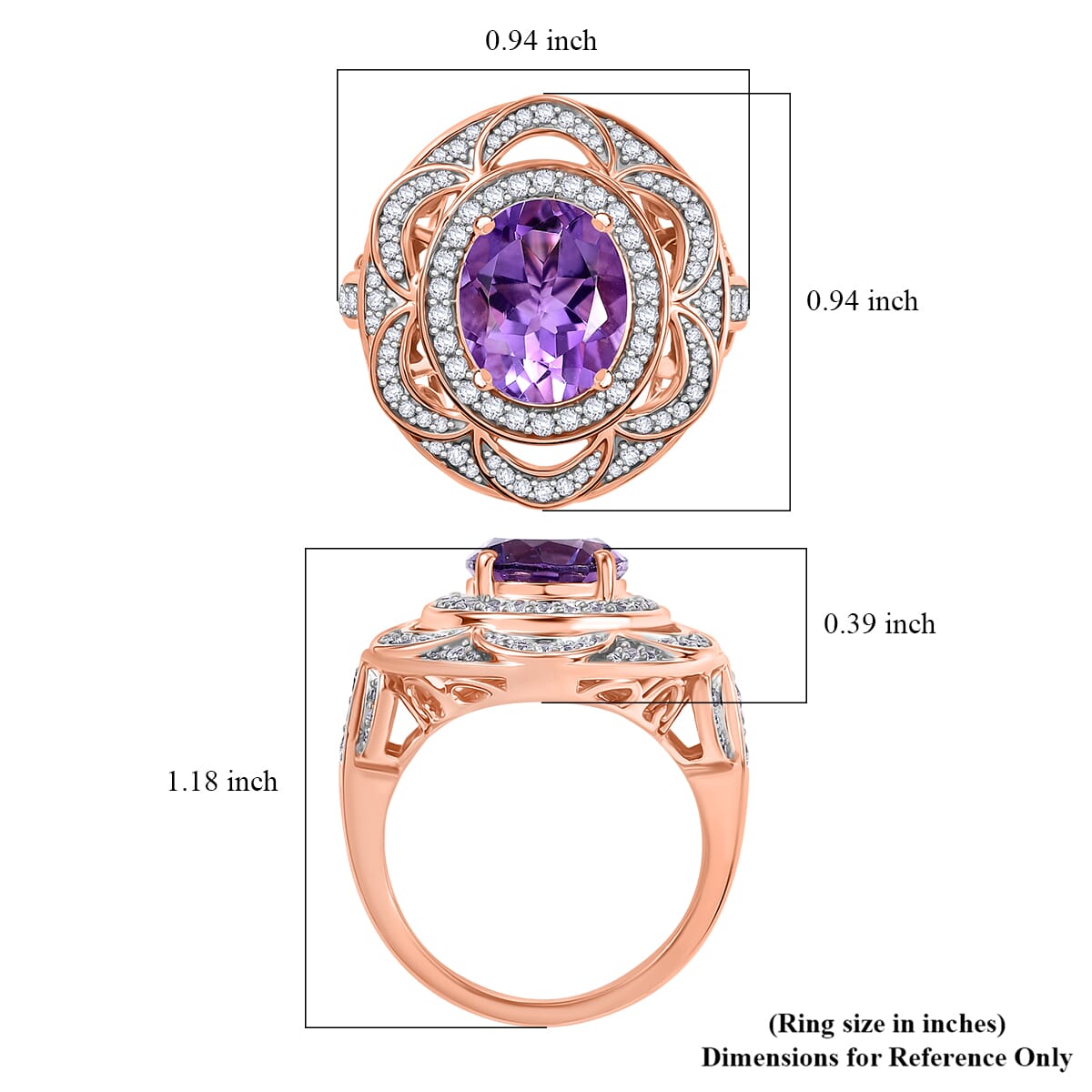 GP Celestial Dream Collection AAA Rose De France Amethyst and Multi Gemstone 4.25 ctw Ring in 18K Vermeil Rose Gold Over Sterling Silver (Size 6.0) image number 5
