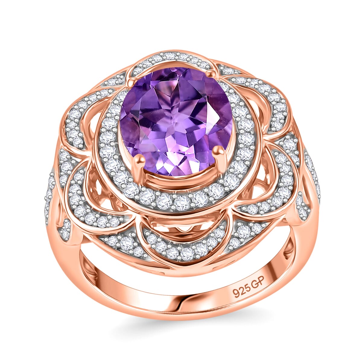 GP Celestial Dream Collection AAA Rose De France Amethyst and Multi Gemstone 4.25 ctw Ring in 18K Vermeil Rose Gold Over Sterling Silver (Size 8.0) image number 0