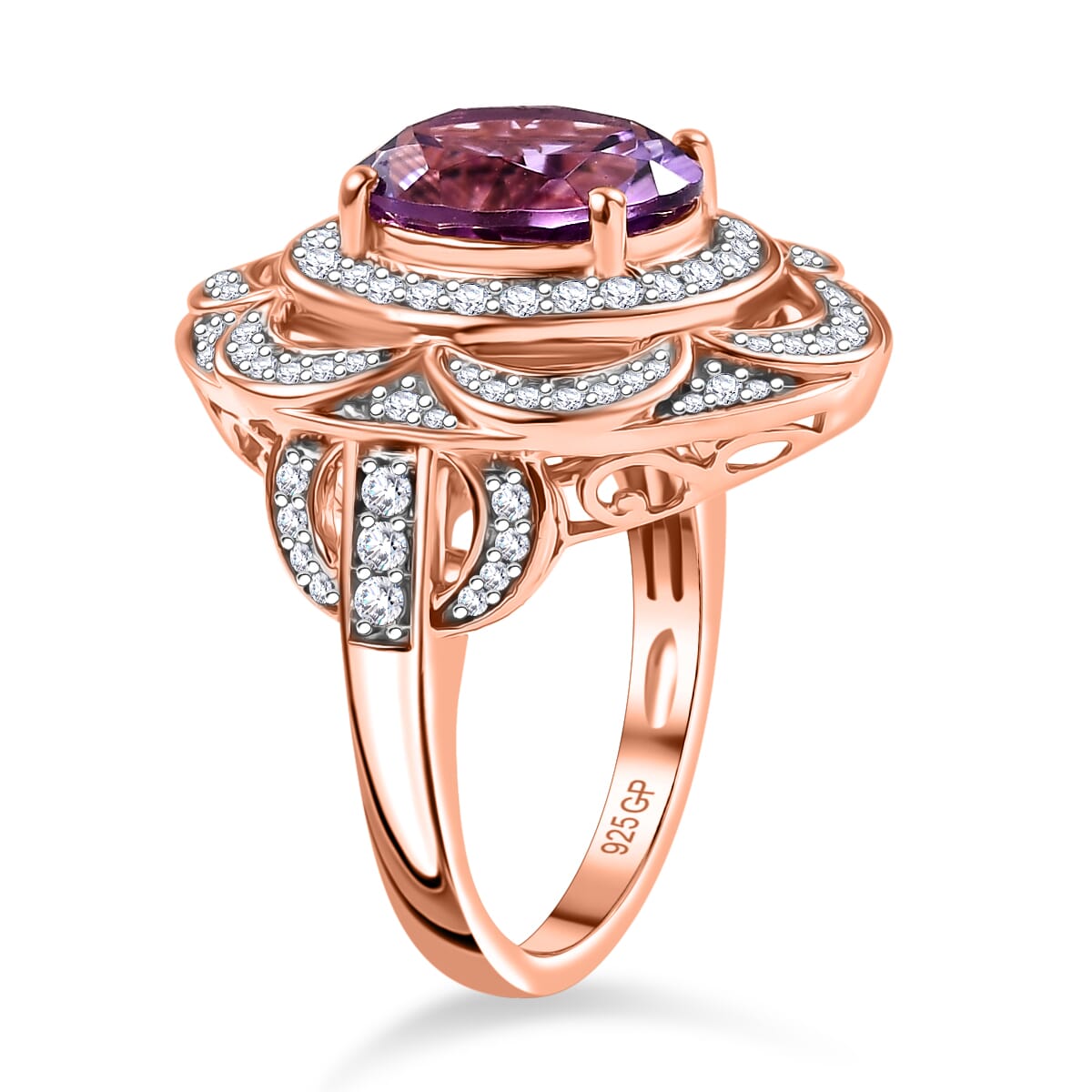 GP Celestial Dream Collection AAA Rose De France Amethyst and Multi Gemstone 4.25 ctw Ring in 18K Vermeil Rose Gold Over Sterling Silver (Size 8.0) image number 3