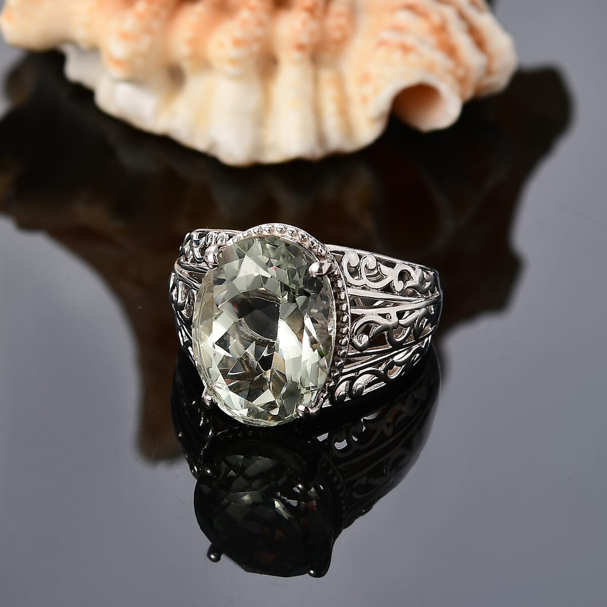 Karis Montezuma Prasiolite 9.20 ctw Ring in Platinum Bond (Size 10.0) image number 1