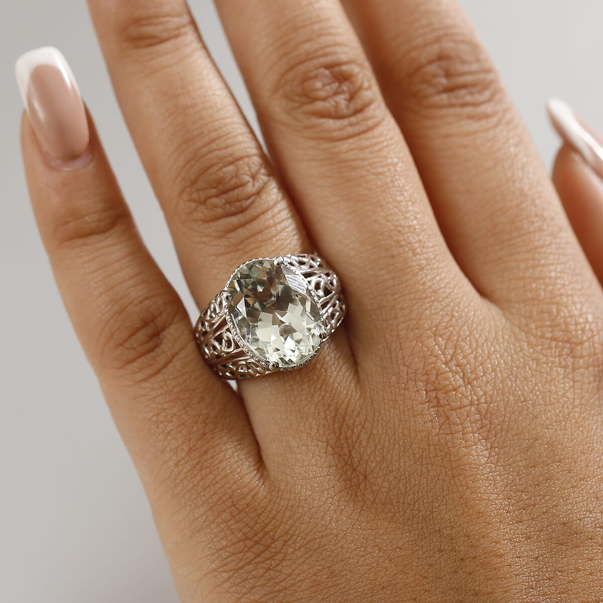 Karis Montezuma Prasiolite 9.20 ctw Ring in Platinum Bond (Size 10.0) image number 2