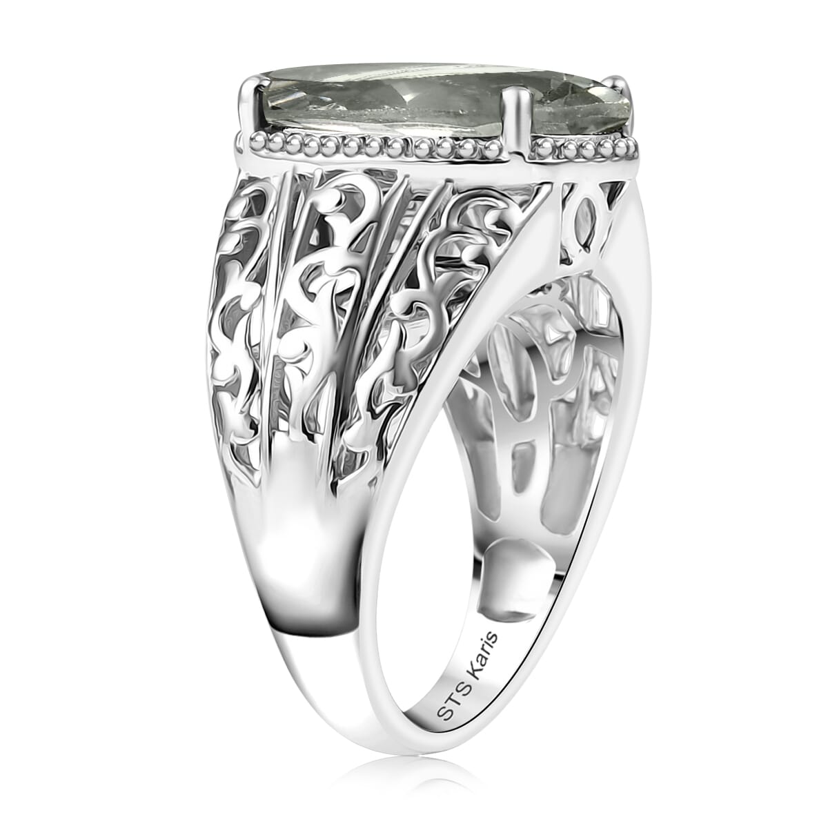 Karis Montezuma Prasiolite 9.20 ctw Ring in Platinum Bond (Size 10.0) image number 3