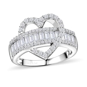 GP Amore Collection Moissanite and Multi Gemstone 1.65 ctw Heart Ring in Rhodium Over Sterling Silver (Size 5.0)