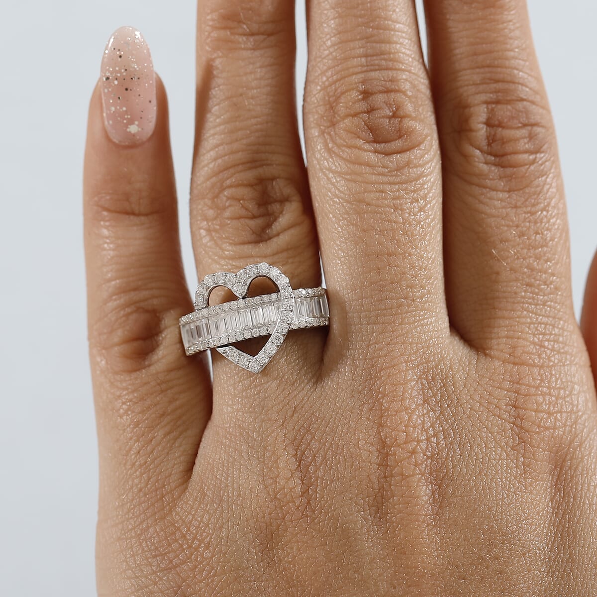 GP Amore Collection Moissanite and Multi Gemstone 1.65 ctw Heart Ring in Rhodium Over Sterling Silver (Size 5.0) image number 2