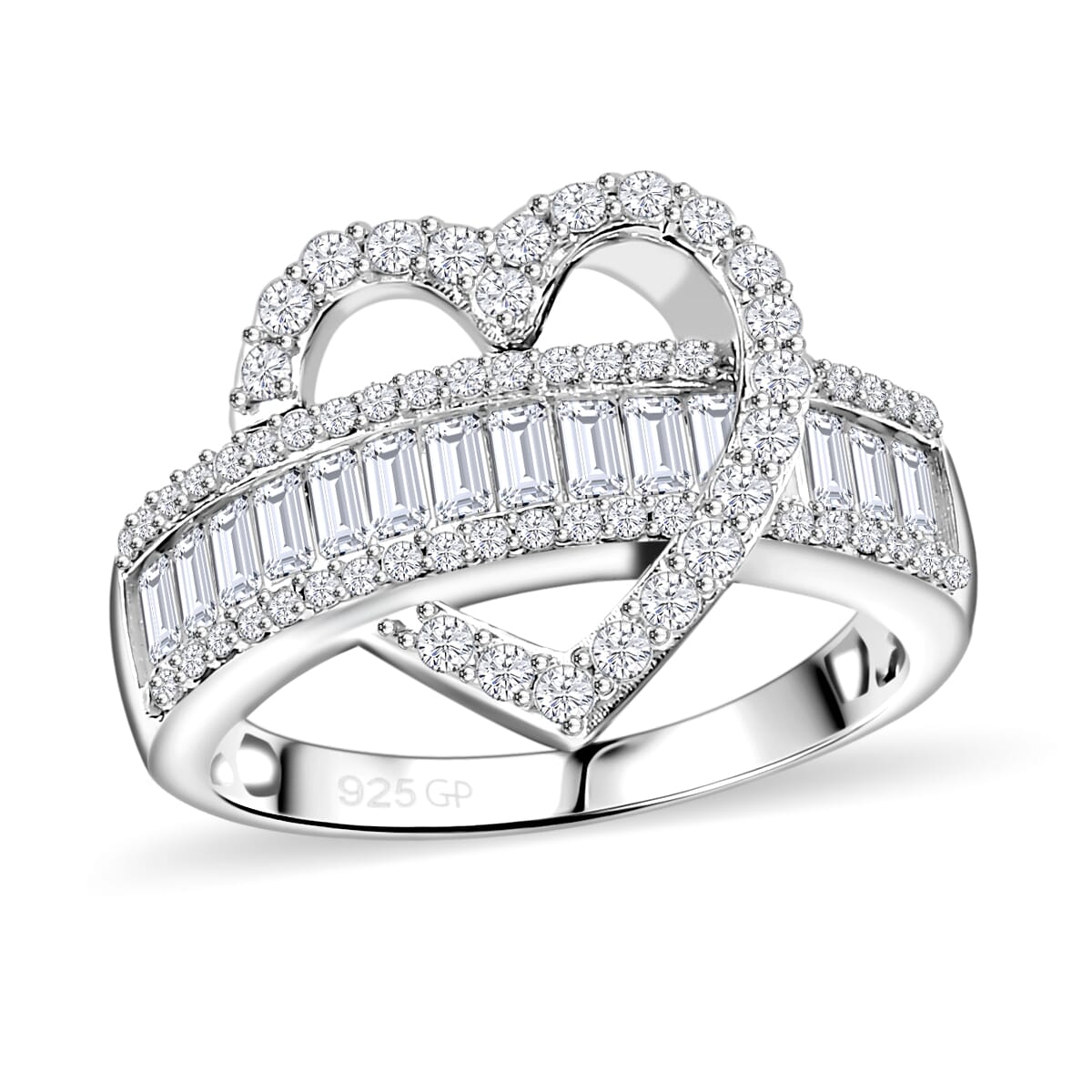 GP Amore Collection Moissanite and Multi Gemstone 1.65 ctw Heart Ring in Rhodium Over Sterling Silver (Size 8.0) image number 0
