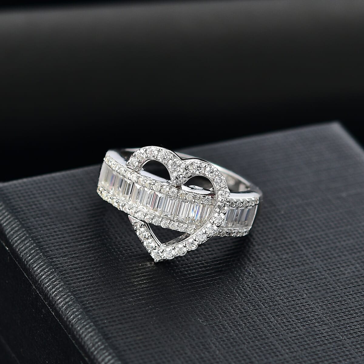 GP Amore Collection Moissanite and Multi Gemstone 1.65 ctw Heart Ring in Rhodium Over Sterling Silver (Size 8.0) image number 1