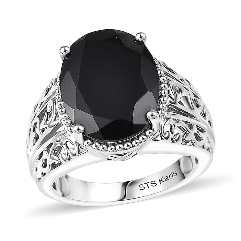 Karis Thai Black Spinel 9.20 ctw Ring in Platinum Bond (Size 10.0)