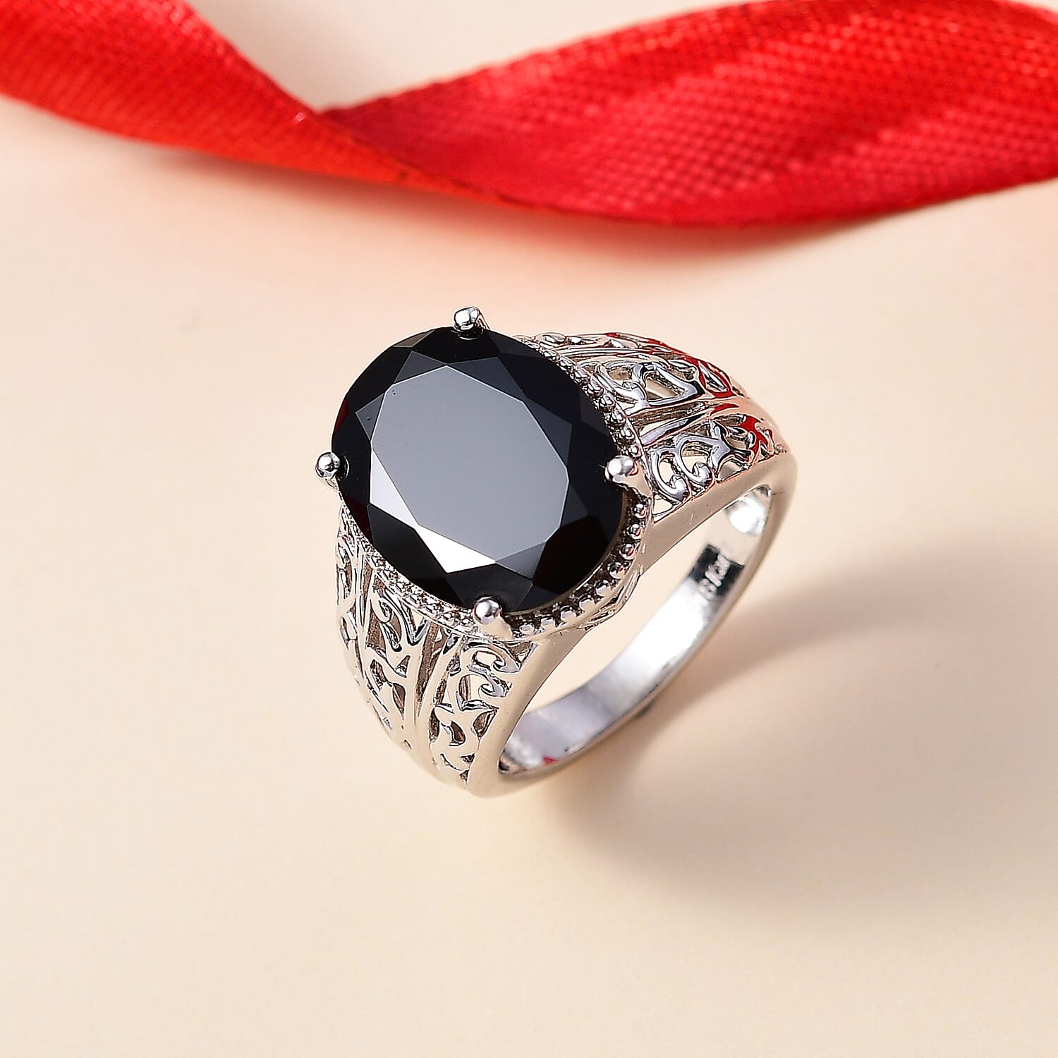 Karis Thai Black Spinel 9.20 ctw Ring in Platinum Bond (Size 10.0)