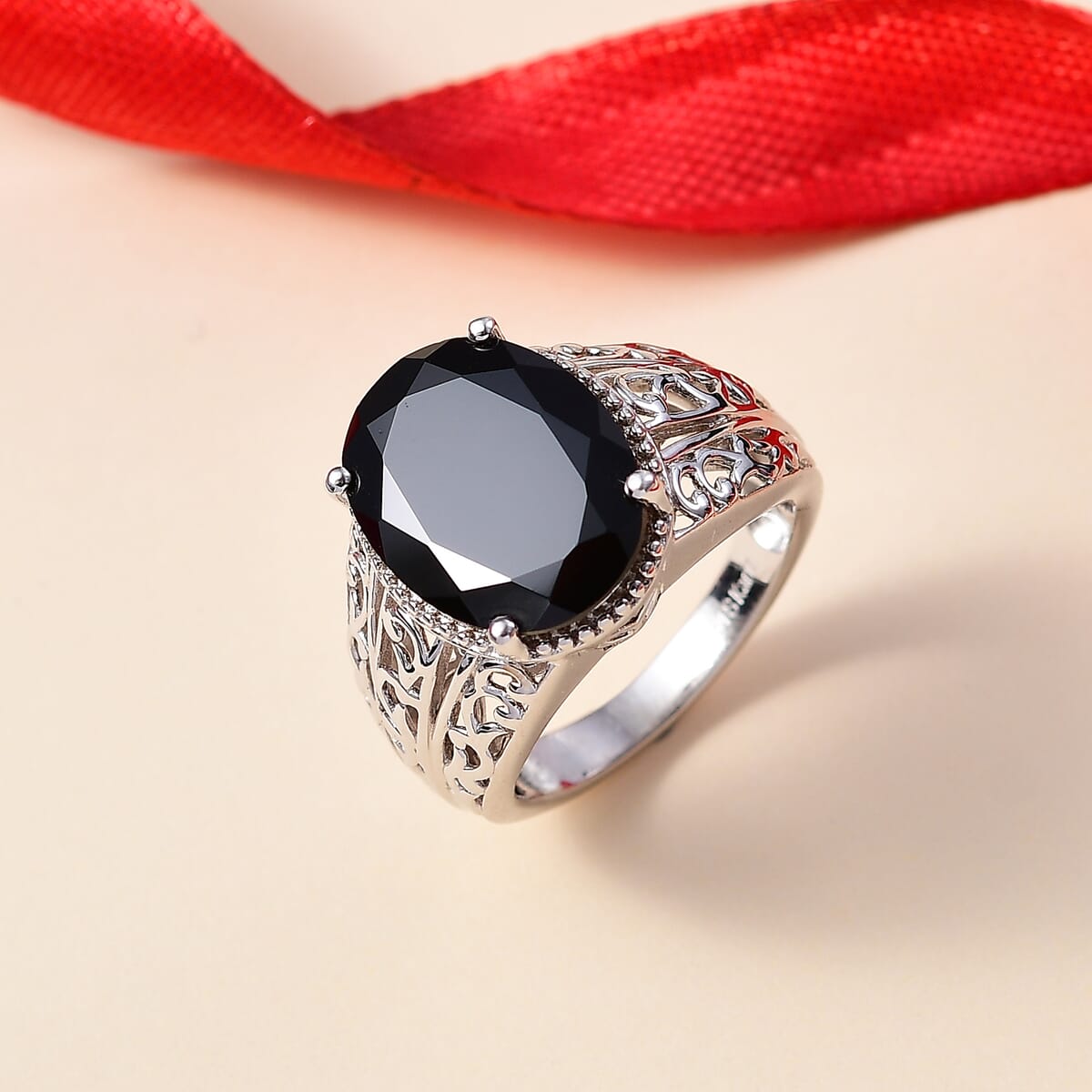 Karis Thai Black Spinel 9.20 ctw Ring in Platinum Bond (Size 8.0) image number 1