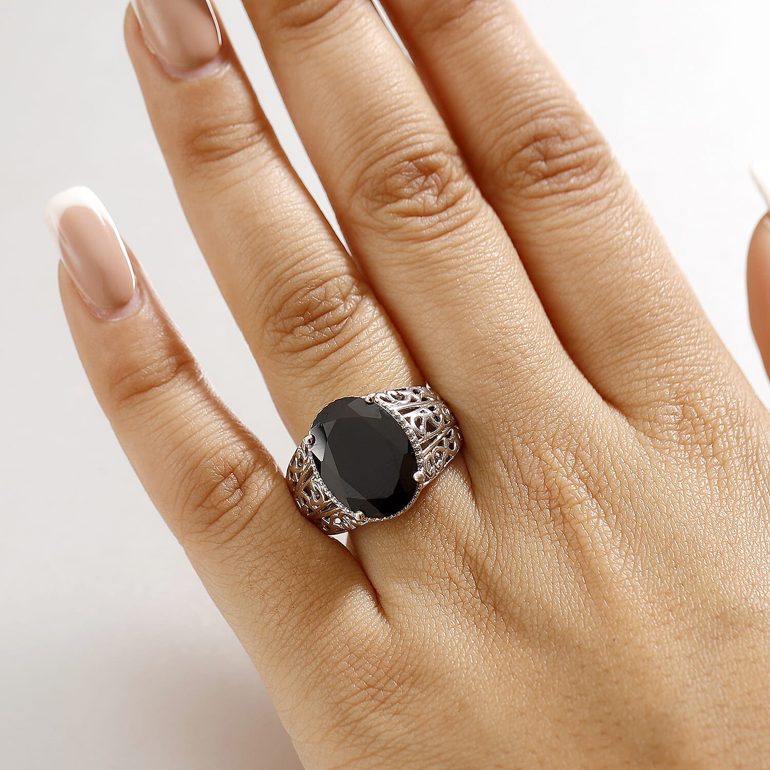 Karis Thai Black Spinel 9.20 ctw Ring in Platinum Bond (Size 8.0)