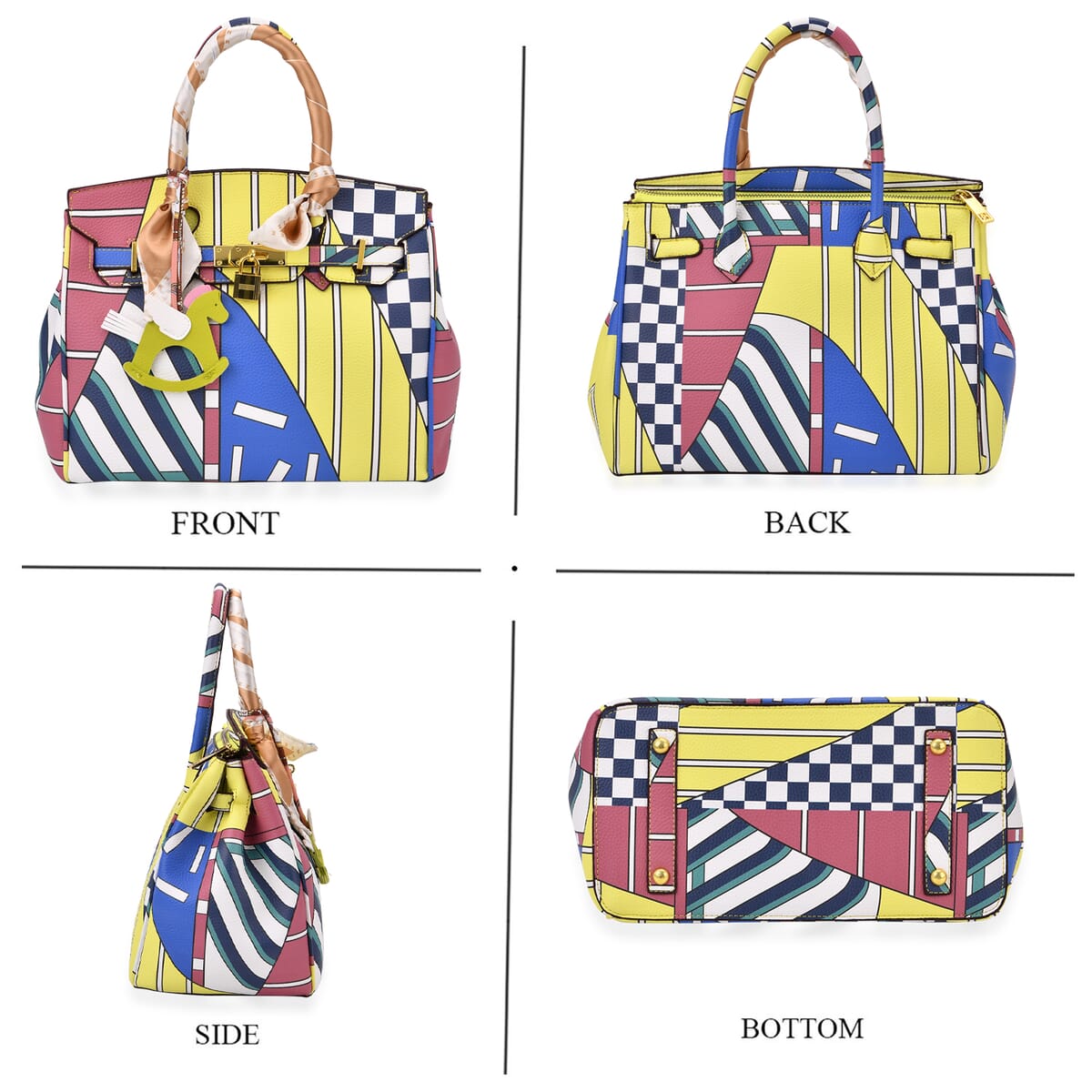 Color Stripe Faux Leather Crossbody Bag with Pony Charm with Adjustable Shoulder Strap image number 3