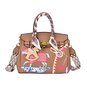 Tan Faux Leather Crossbody Bag with Pony Charm with Adjustable Shoulder Strap