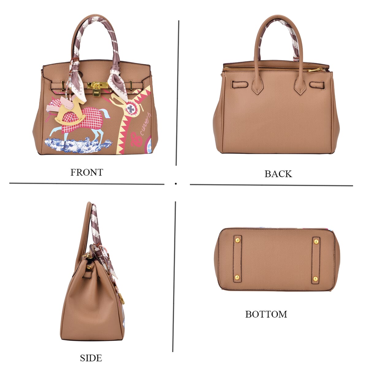 Tan Faux Leather Crossbody Bag with Pony Charm with Adjustable Shoulder Strap image number 3