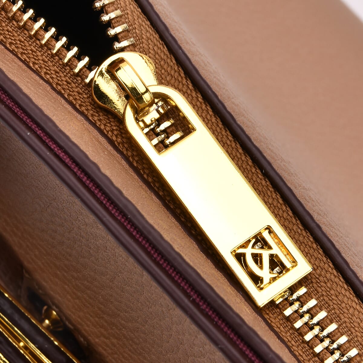 Tan Faux Leather Crossbody Bag with Pony Charm with Adjustable Shoulder Strap image number 5