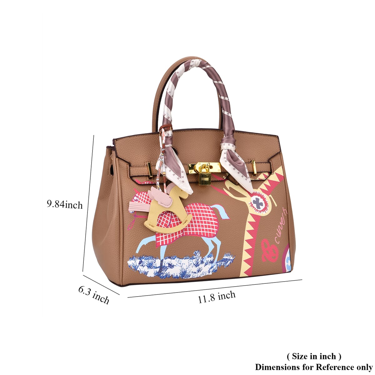 Tan Faux Leather Crossbody Bag with Pony Charm with Adjustable Shoulder Strap image number 6