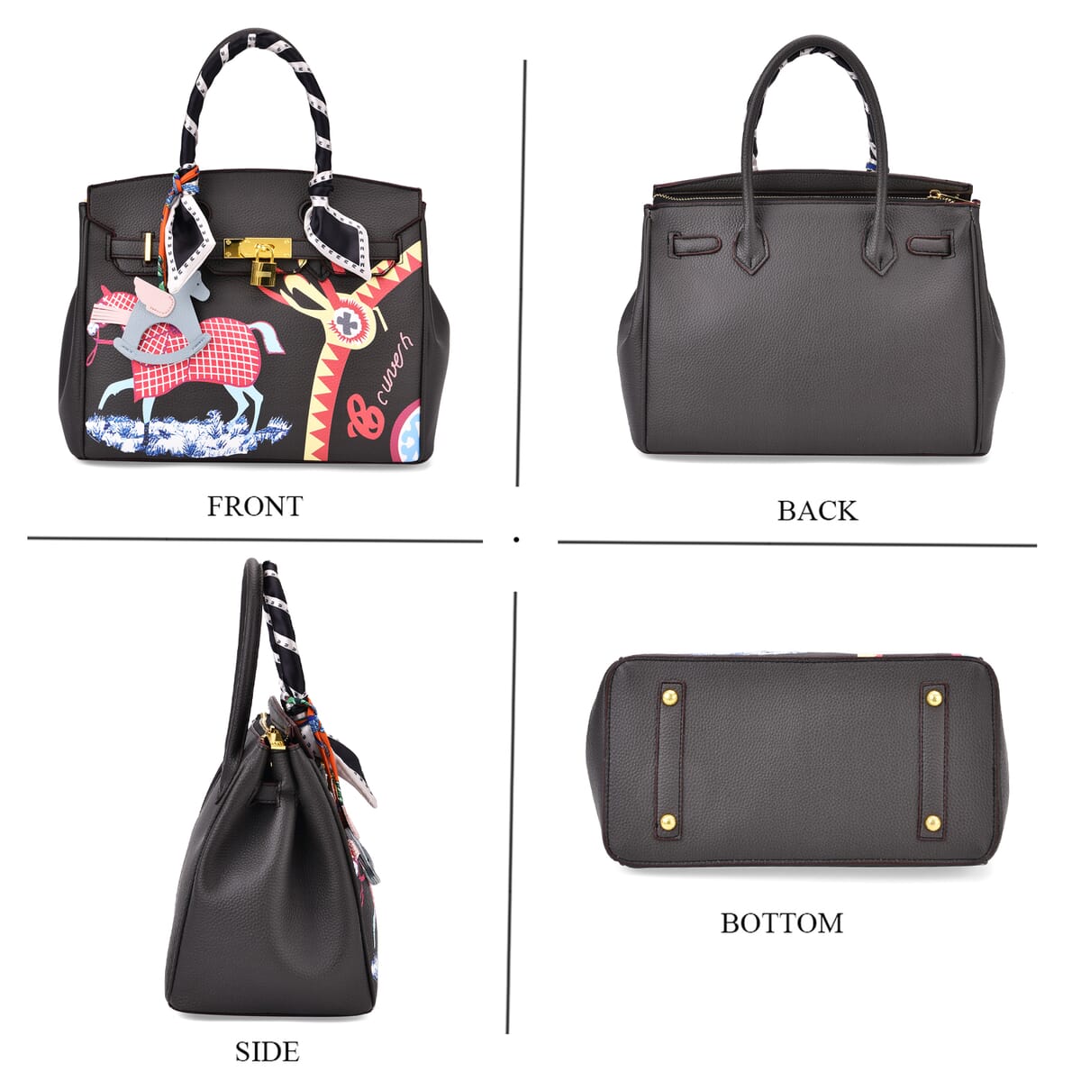 Black Faux Leather Crossbody Bag with Pony Charm with Adjustable Shoulder Strap image number 3