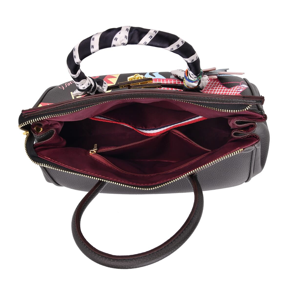 Black Faux Leather Crossbody Bag with Pony Charm with Adjustable Shoulder Strap image number 4