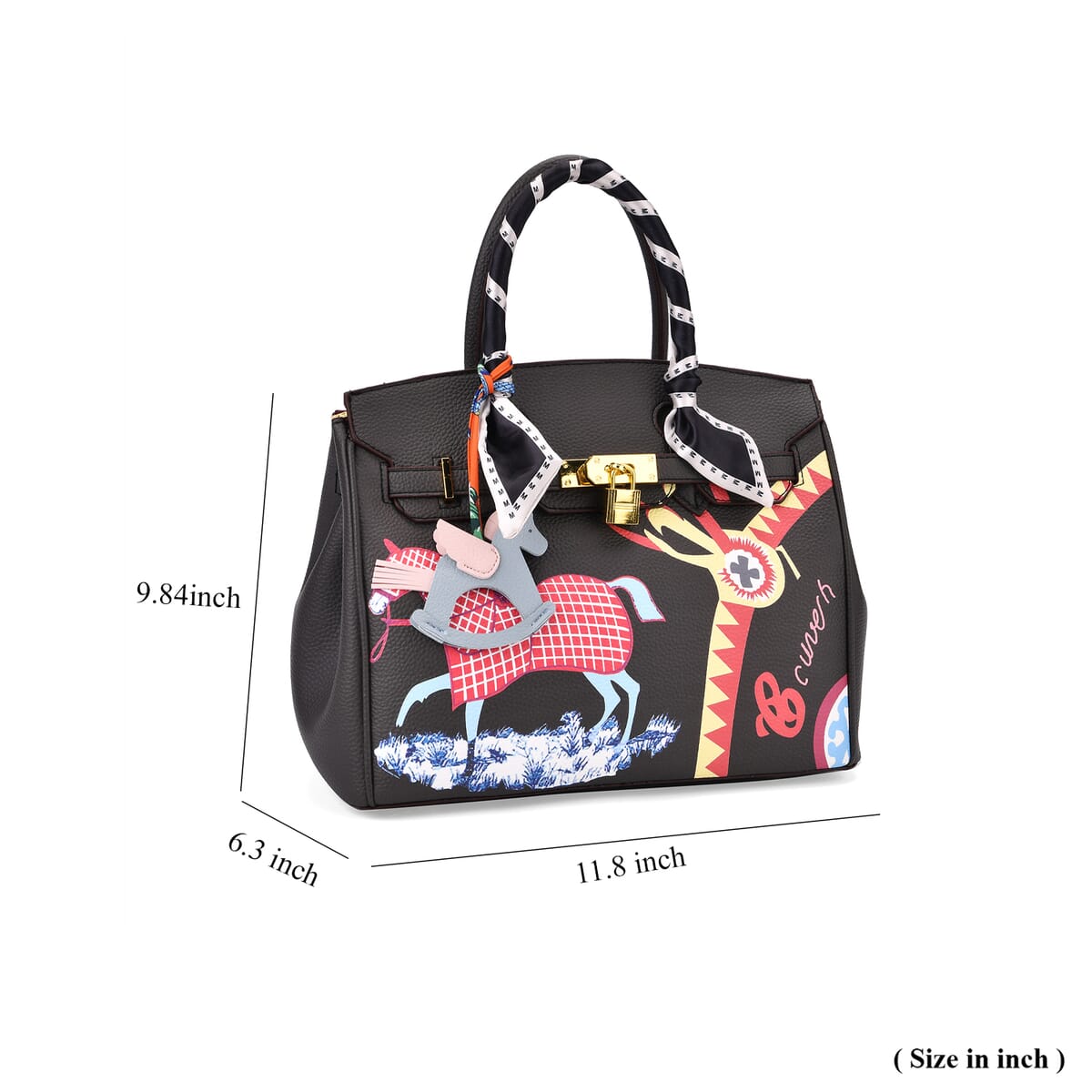 Black Faux Leather Crossbody Bag with Pony Charm with Adjustable Shoulder Strap image number 6