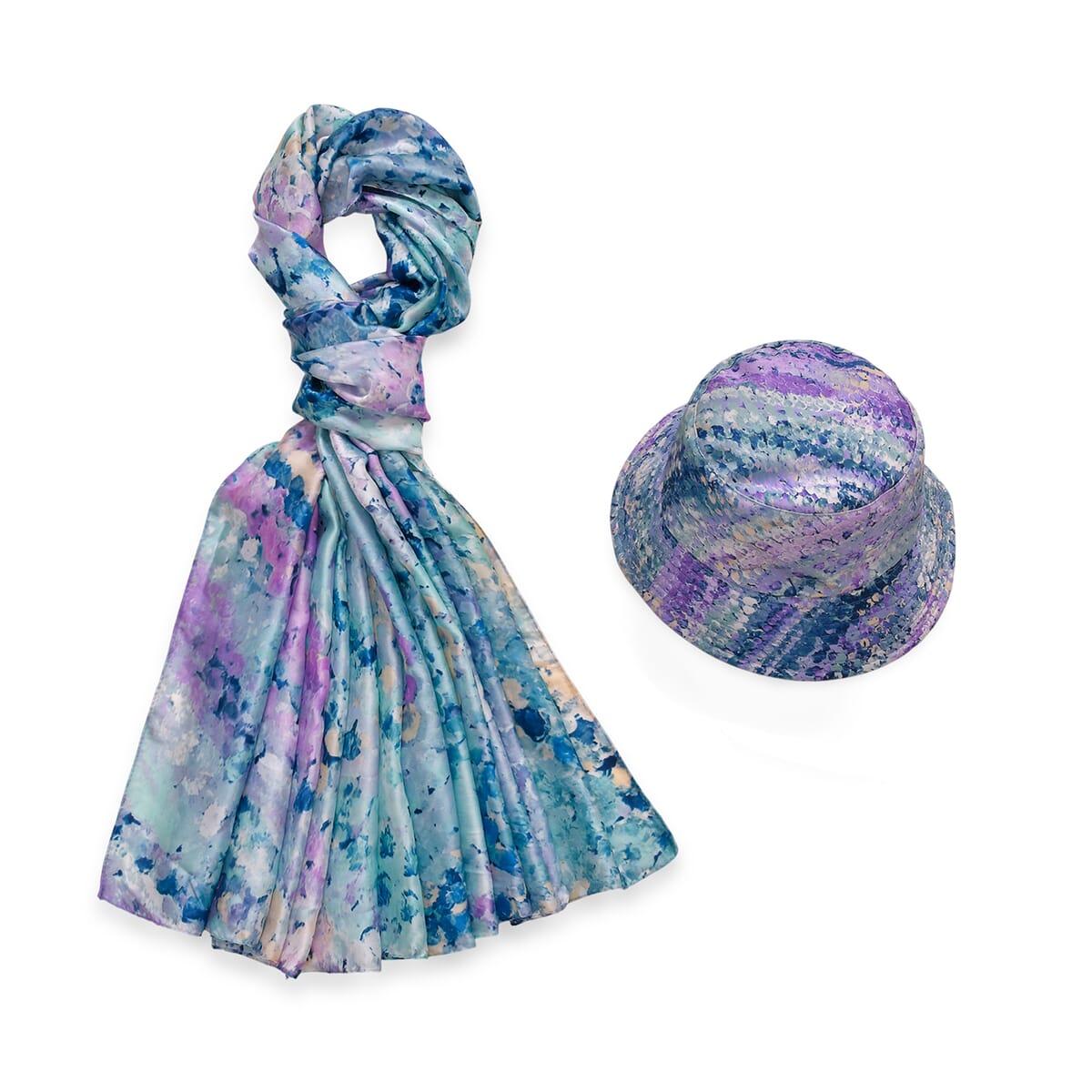 Cool Watercolor Matching Digitally Printed Polyester Bucket Hat and Scarf Set image number 0