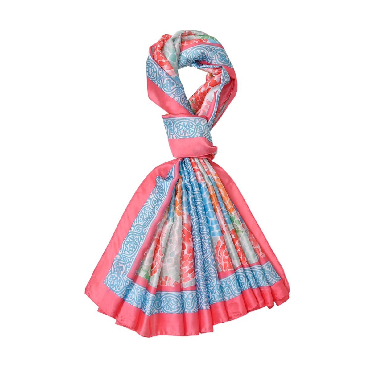 Pink Abstract Matching Digitally Printed Polyester Bucket Hat and Scarf Set image number 1