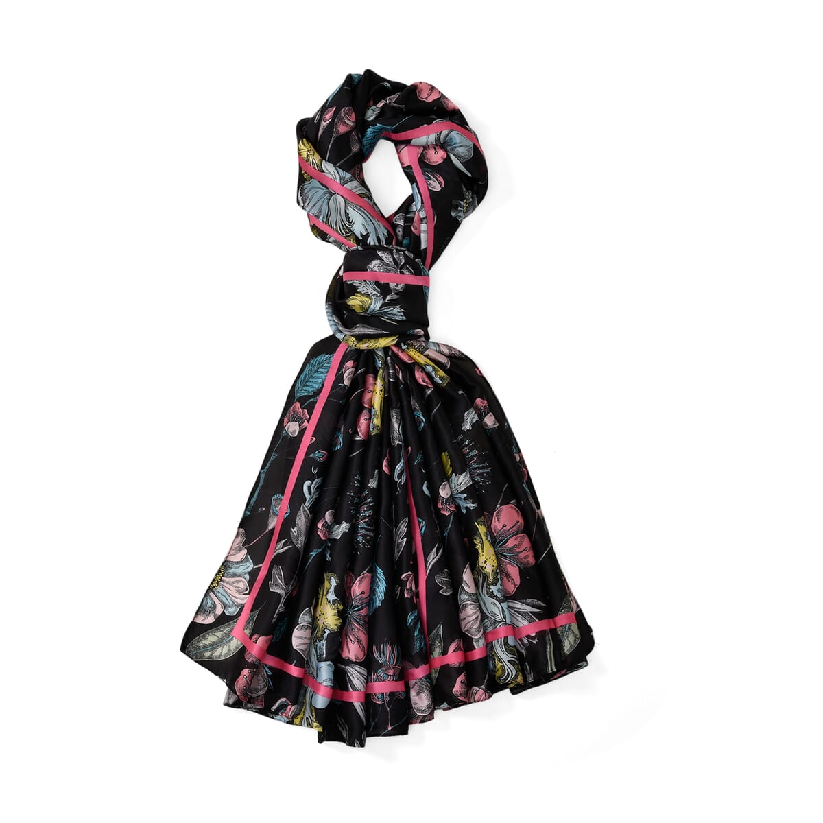 Black Floral Matching Digitally Printed Polyester Bucket Hat and Scarf Set image number 1