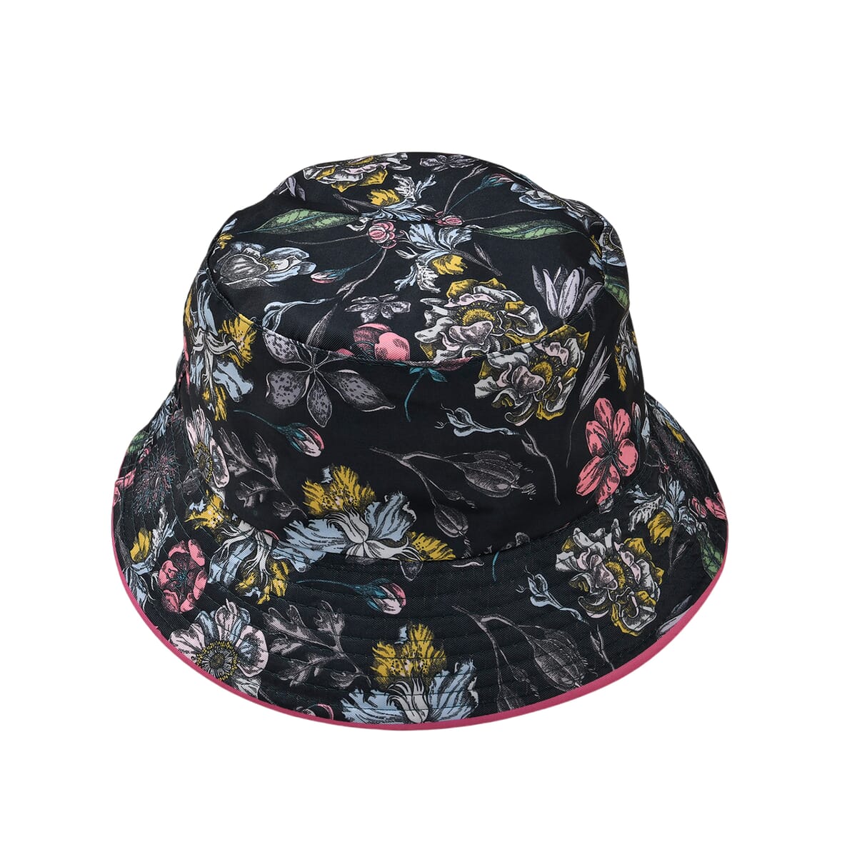 Black Floral Matching Digitally Printed Polyester Bucket Hat and Scarf Set image number 3