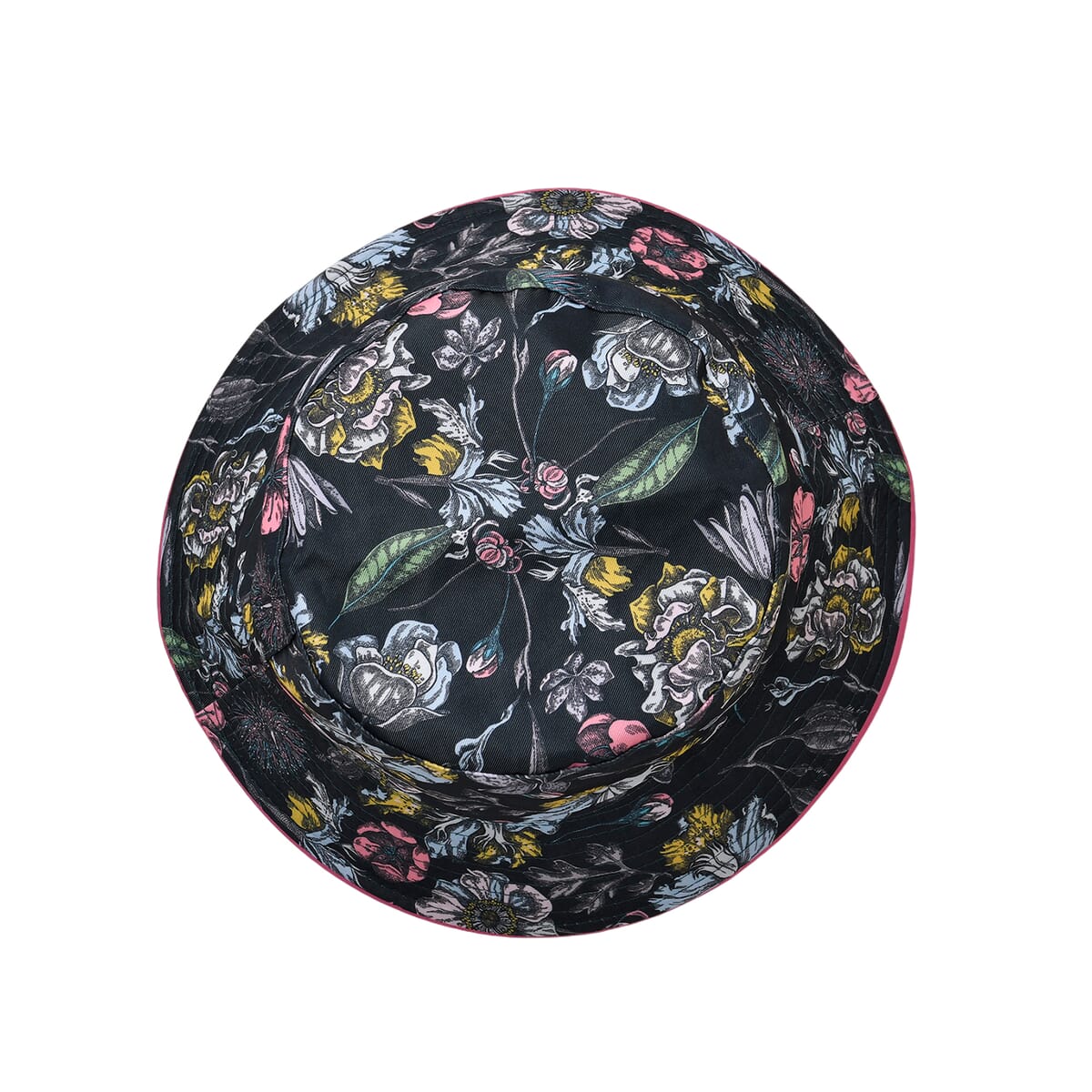 Black Floral Matching Digitally Printed Polyester Bucket Hat and Scarf Set image number 4