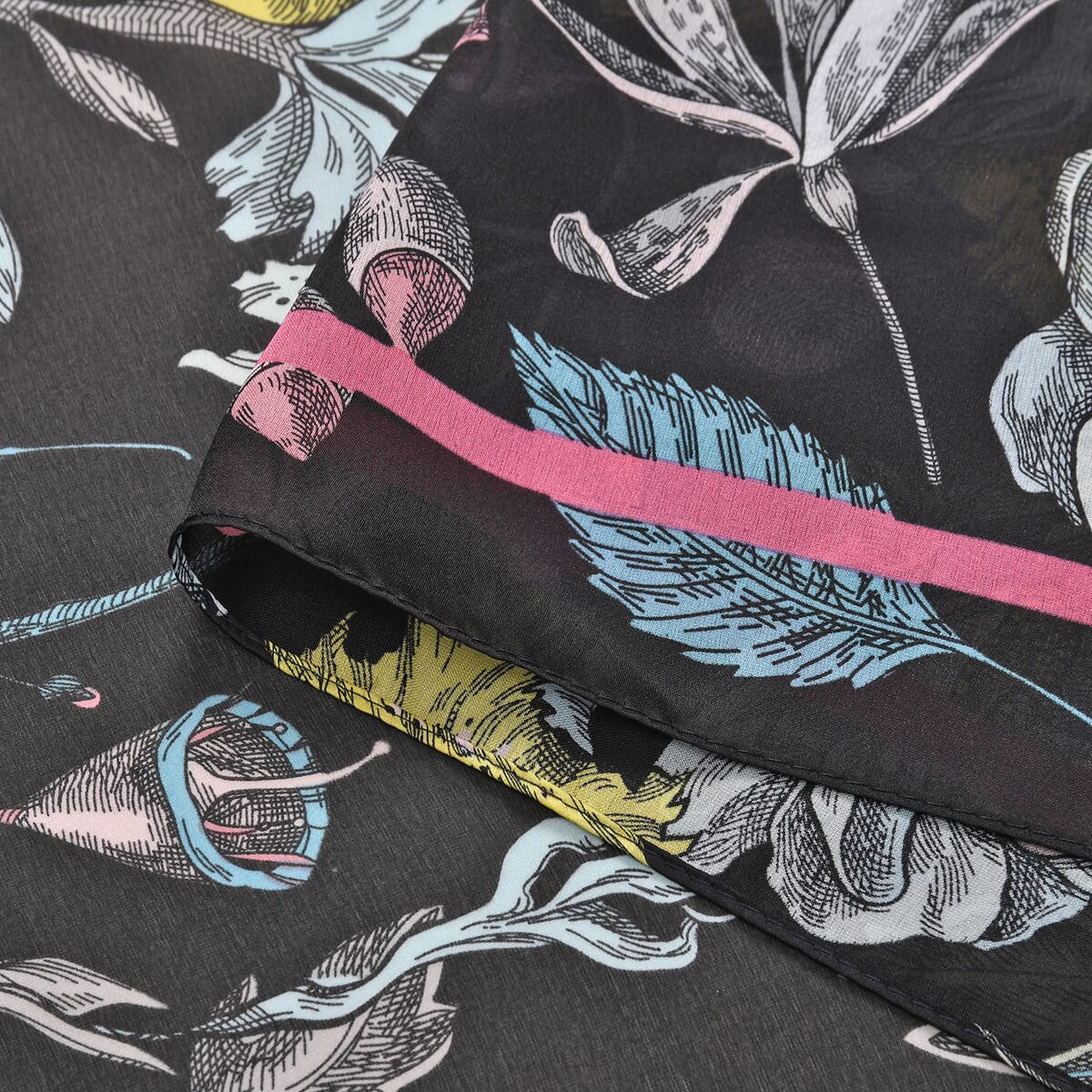 Black Floral Matching Digitally Printed Polyester Bucket Hat and Scarf Set image number 6