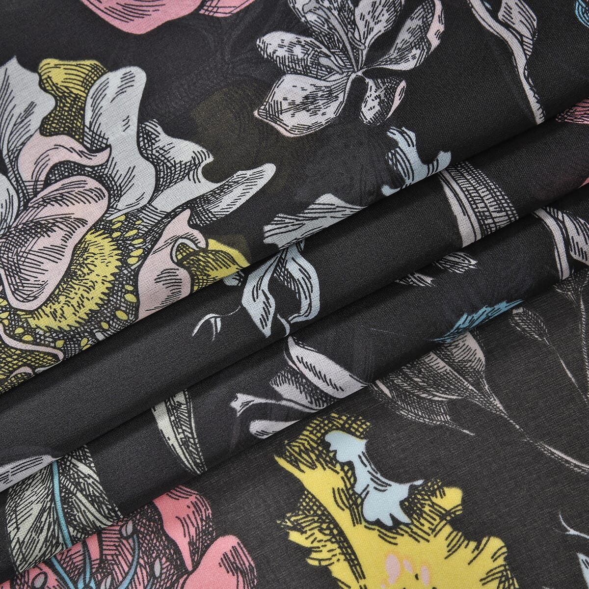 Black Floral Matching Digitally Printed Polyester Bucket Hat and Scarf Set image number 7