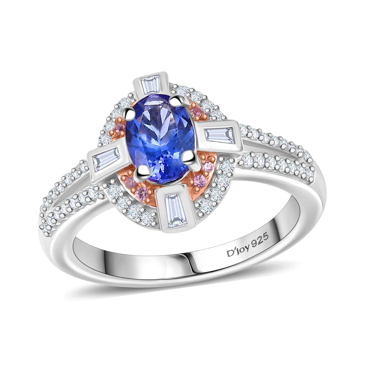 AAA Tanzanite and Multi Gemstone 1.20 ctw Art Deco Ring in 14K Rose Gold and Rhodium Over Sterling Silver (Size 10.0) image number 0