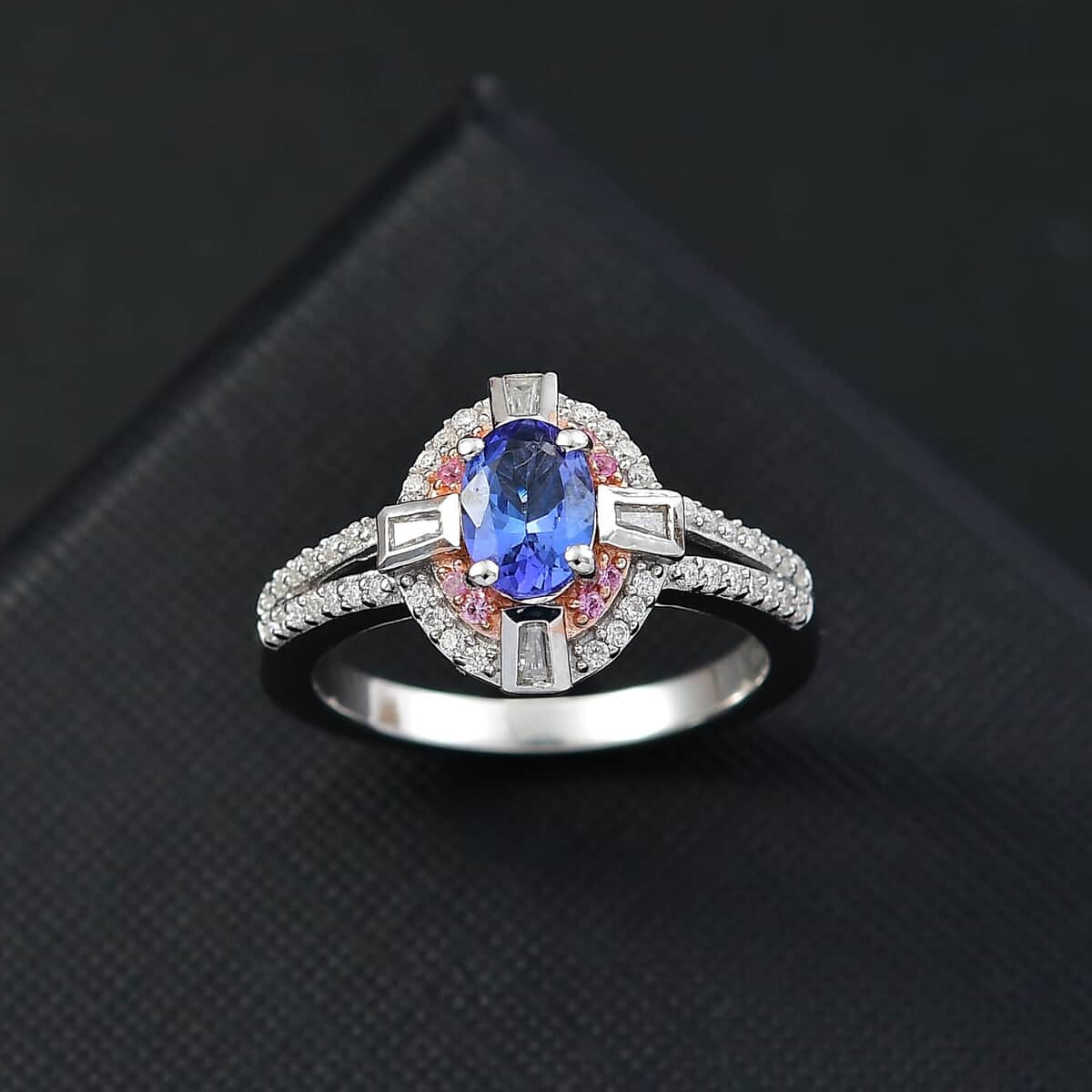 AAA Tanzanite and Multi Gemstone 1.20 ctw Art Deco Ring in 14K Rose Gold and Rhodium Over Sterling Silver (Size 10.0) image number 1