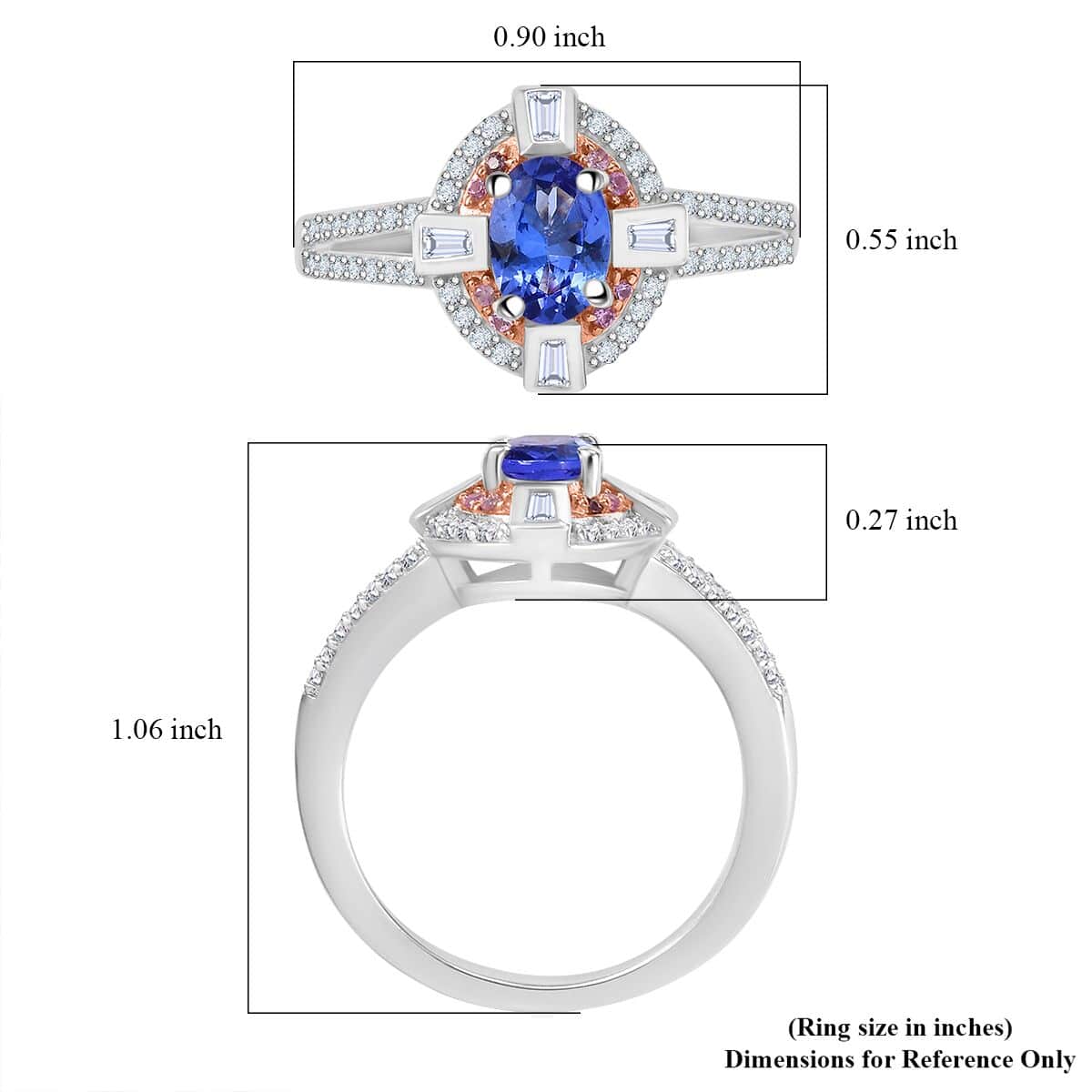 AAA Tanzanite and Multi Gemstone 1.20 ctw Art Deco Ring in 14K Rose Gold and Rhodium Over Sterling Silver (Size 10.0) image number 5